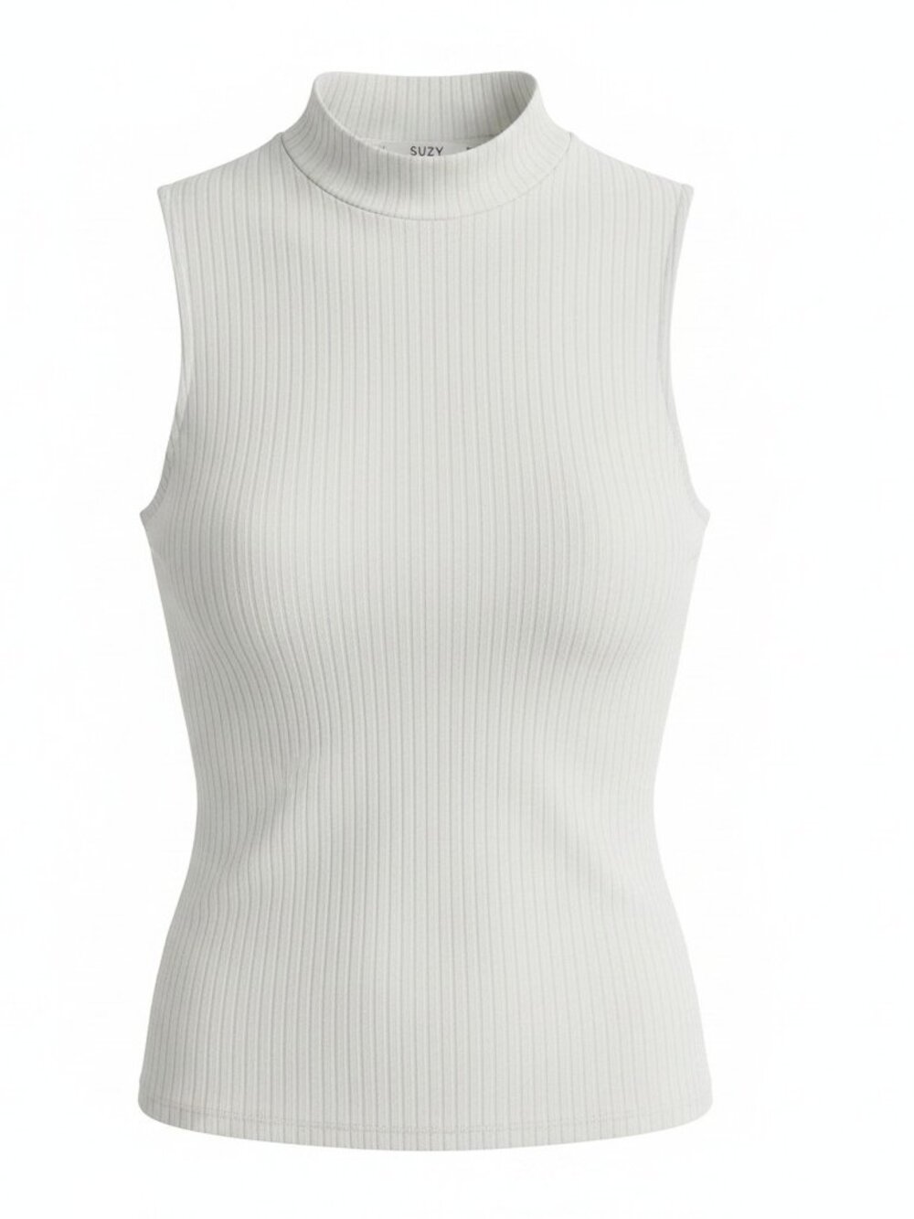 Suzy Shier White Ribbed Mock Neck Tank Top - Size Large